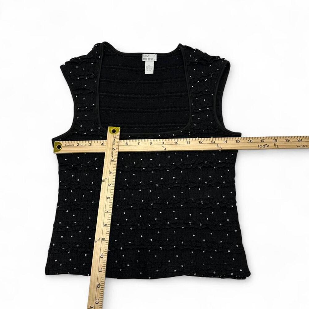 Black Tiered Ruffled White Polka Dot Square Neck Fitted Casual Going Out Top - Picture 4 of 6
